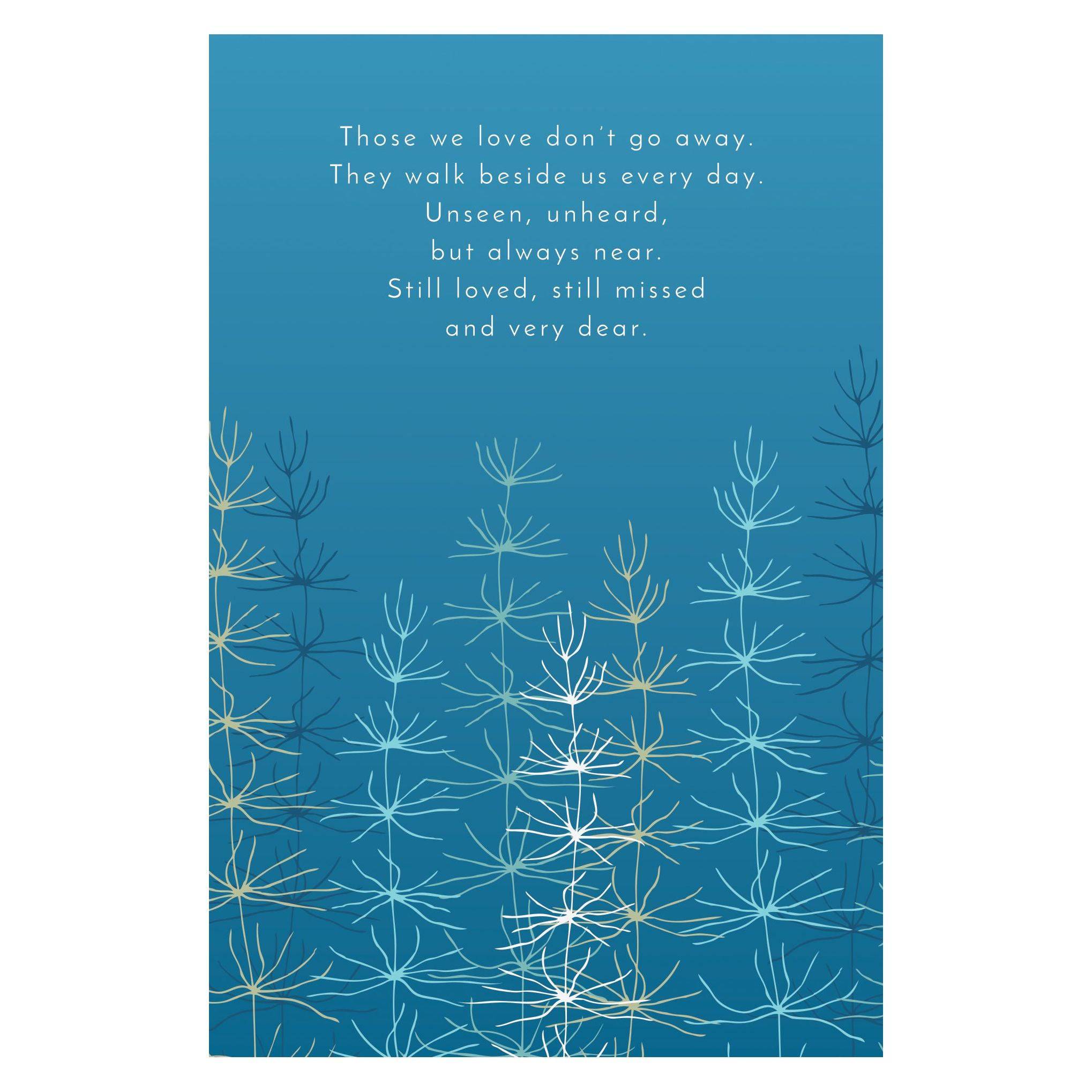 Pictura sympathy card featuring ferns on blue background, ideal for expressing condolences with elegant botanical design.